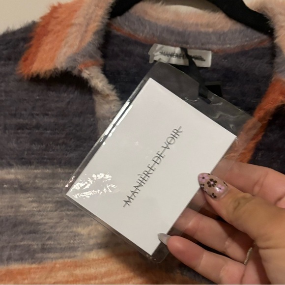 NEW NWT | Maniere De Voir Full furry Knit striped Long sleeve Mini Dress | Small - Picture 3 of 8